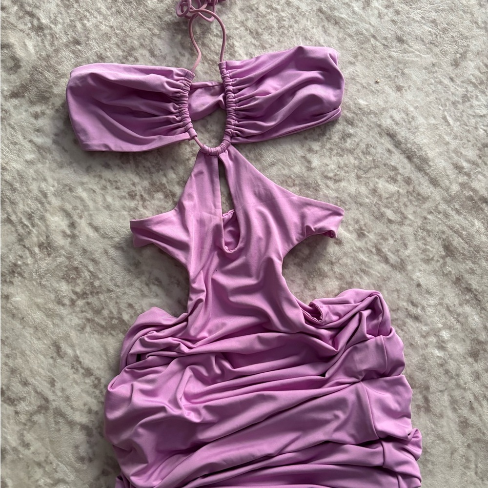 Lavender Cutout Halter Dress